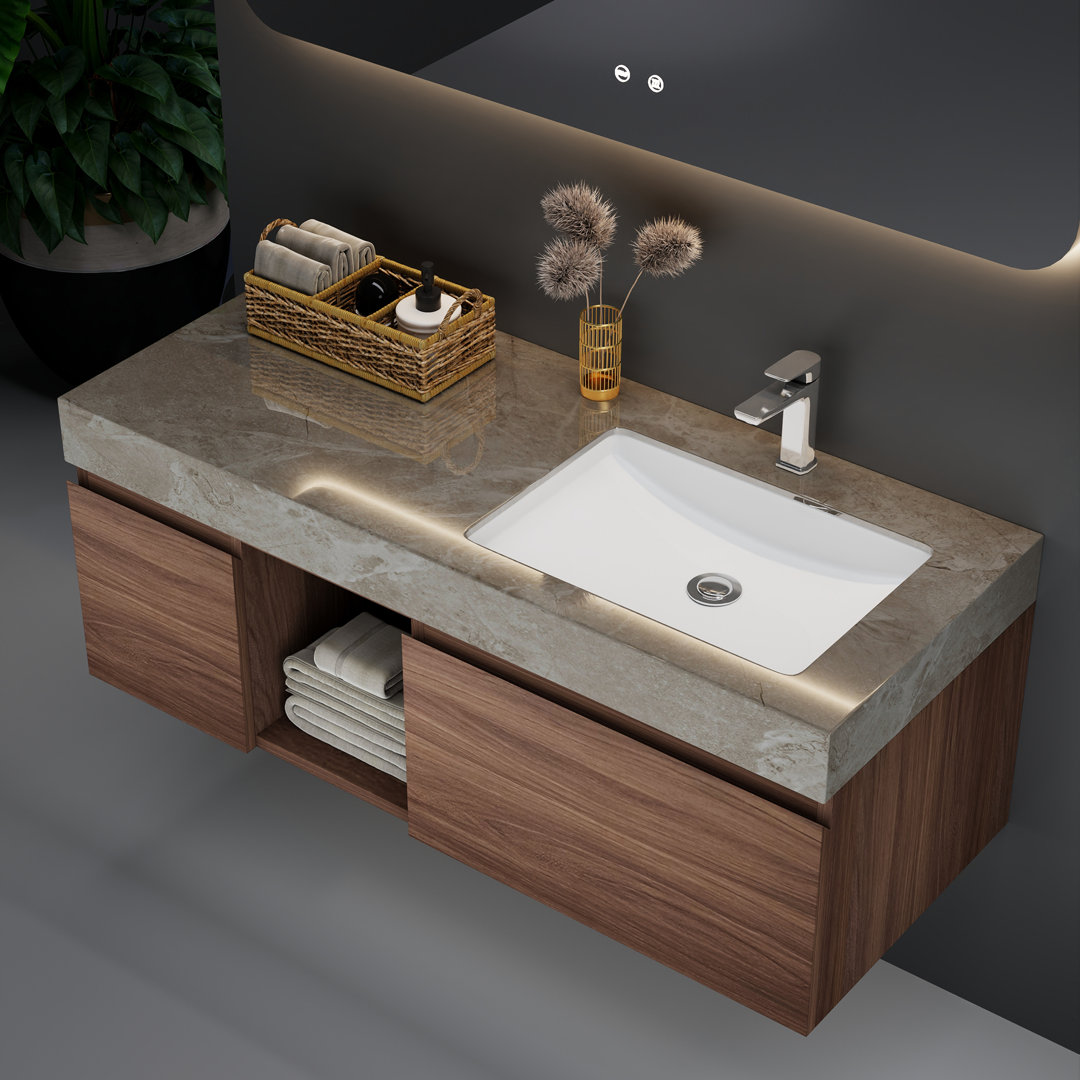 47.6" Wall Mounted Single Bathroom Vanity Modern floating Vanities with Solid Wood, 2 Drawers